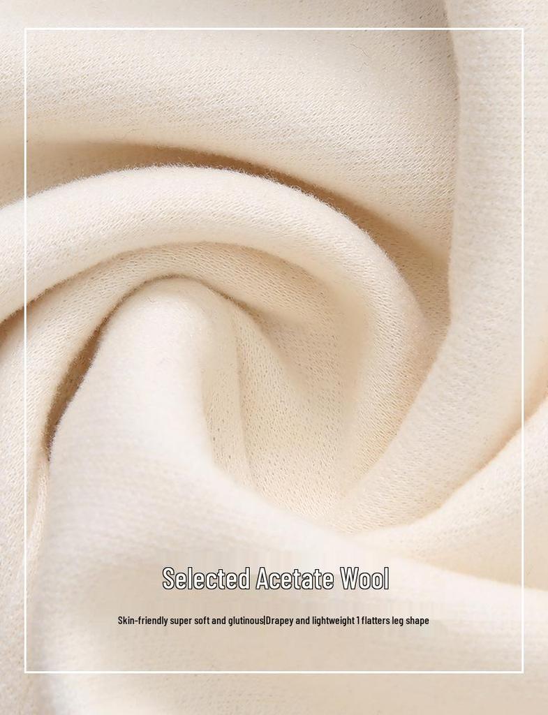 Aixuan Off-White Wool Wide-Leg Casual Pants - Women's High-End Straight-Leg Draped Pants for Autumn 2025