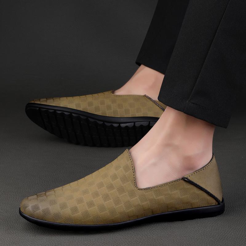 Daily Loafers Shoes Men Genuine Leather Soft Sole Solid Color Lightweight Breathable Classic Business Casual Men Shoes