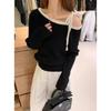 Elegant Fashion Off-shoulder Lace-up Pullover Women Sweater 2025 Autumn Loose Long Sleeve Casual Knitted Top Korean Style Clothing