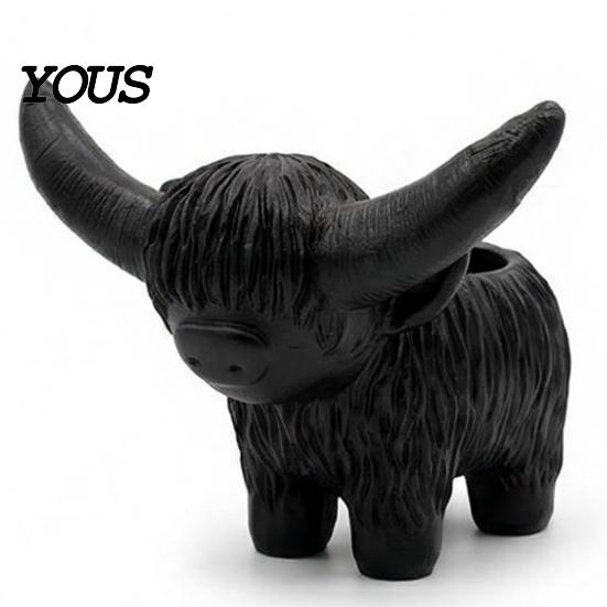 Modern Nordic Style Planter Highland Cow Planter, Resin Black Plant Pot, Cute Succulents Container Animal for Indoor Outdoor Home Decor Housewarming