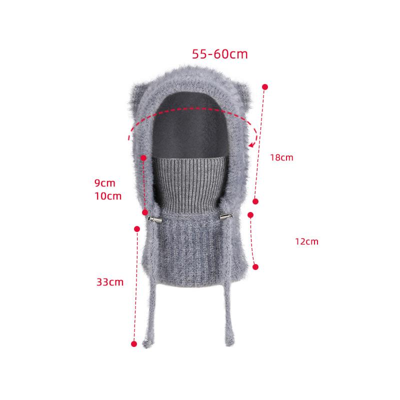 Winter  Scarf Mask Integrated Hat Women's Fleece Cold-proof Knitted Wool Hat Outdoor Warm Ear Protective Hat