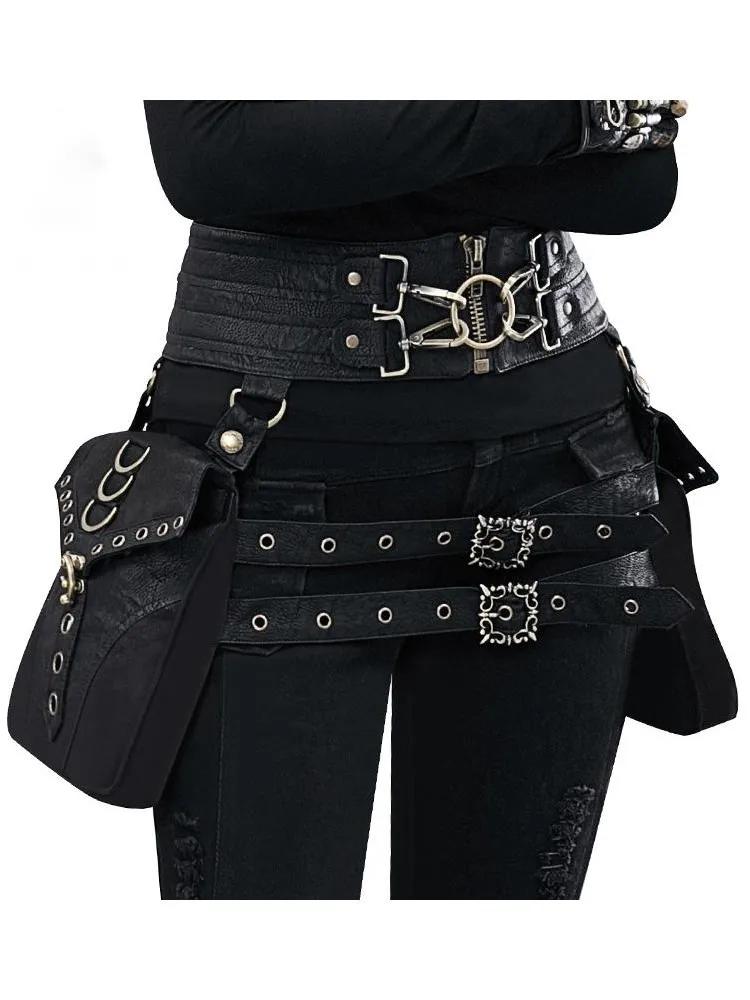 

Waist Bag Fanny Pack Crossover Corset Wallet Leather Leg Hip Pouch Casual Daypack Gothic Festival Cosplay Costume Belt Purse чорний