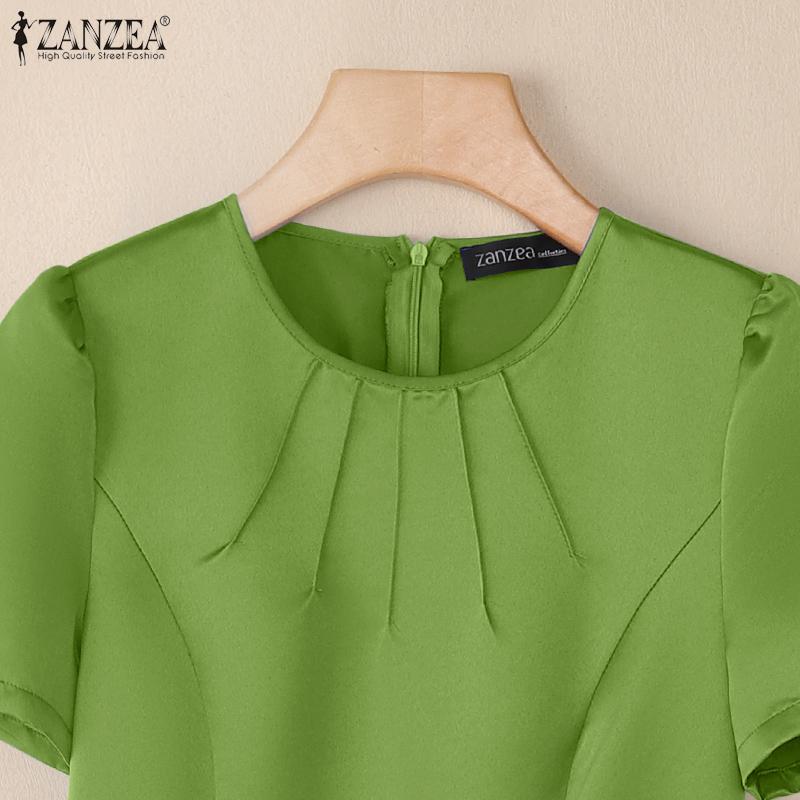 ZANZEA Women Casual Round Neck Summer Short Sleeve Dress