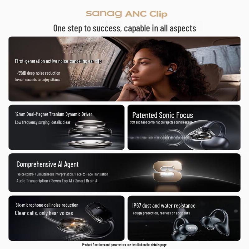 SANAG ANC Clip-On Bluetooth Earbuds