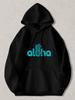 Black Pullover Hoodie with Teal Aloha Pineapple Graphic Casual Long Sleeve Sweatshirt with Kangaroo Pocket for Daily Wear And Loun