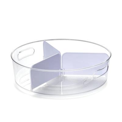 Clear Lazy Susan Turntable with Removable Dividers Storage Solution Kitchen Bathroom Laundry Room Organization Easy Carry Handle