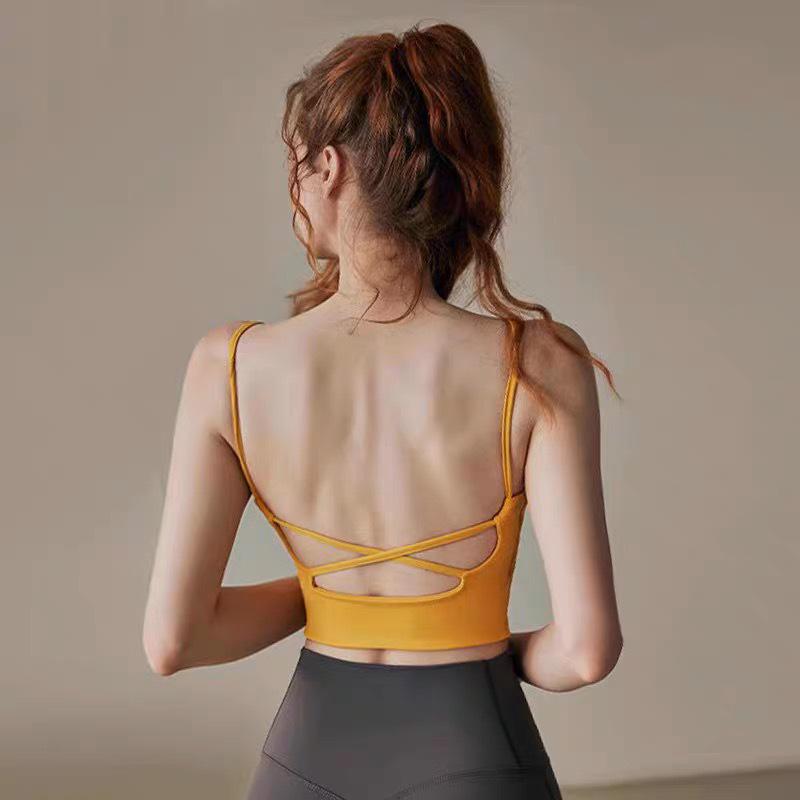 Women's Spaghetti Strap Yoga Sports Bra with Beautiful Back Design - Shockproof Running & Fitness Vest Style