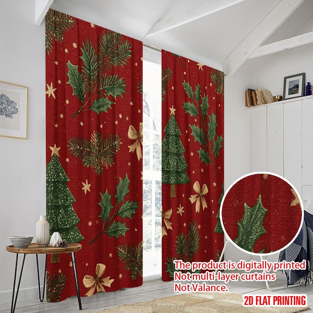 2pcs,2D Plane Printing Print Curtains Adorable Santa Hat & Scarf Polyester Easy Install (without Rod) Room Decor Perfect for