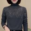 Automne Hiver Velours Allemand Épais Haut de Sous-vêtement Femme Mode Col Roulé Court Strass Chaud Mère d'Âge Moyen Haut à Manches Longues