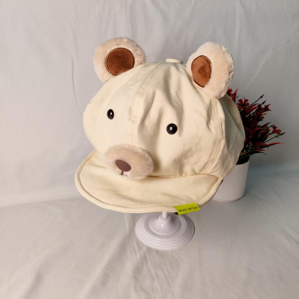 Cute Bear Plush Ears Flipped Brim Beret Female Face Small Cloud Octagonal Hat Big Head Circumference Painter Hat Tide