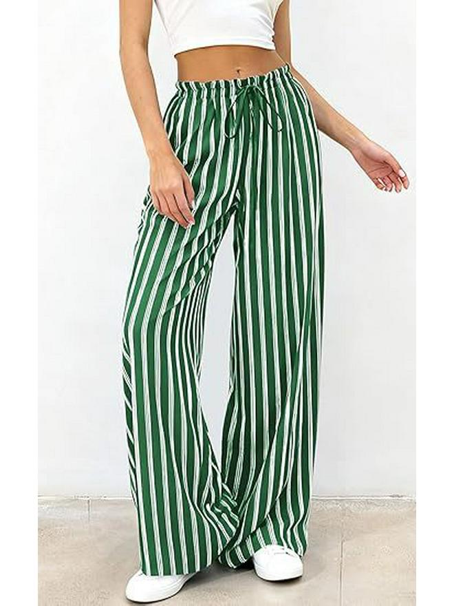 2026 Fashion Striped Elastic Waist Wide Leg Casual Pants