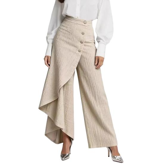 Dámské kalhoty s vysokým pasem, širokými nohavicemi, volného střihu, dlouhé, s jedním zapínáním, nepravidelným designem, ve stylu pro dojíždění, kalhoty pro kancelářskou dámu