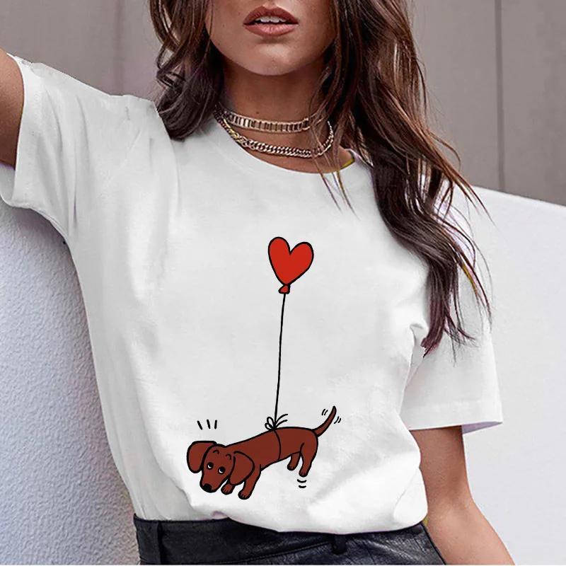 Dachshund Pug Teckel Cute Dog T-shirt Women Kawaii Harajuku Tops Female Summer Aesthetic Clothes Ropa XS-4XL Mujer