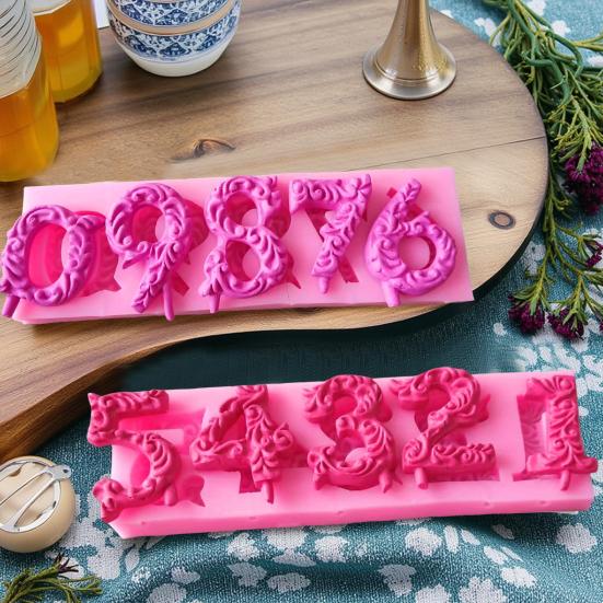2Pcs Silicone Mold Set Non-stick Muffin Fondant Cake Chocolate Mold Heat-resistant 3D Number Shape 0-9 Numbers Embossing Baking Molds