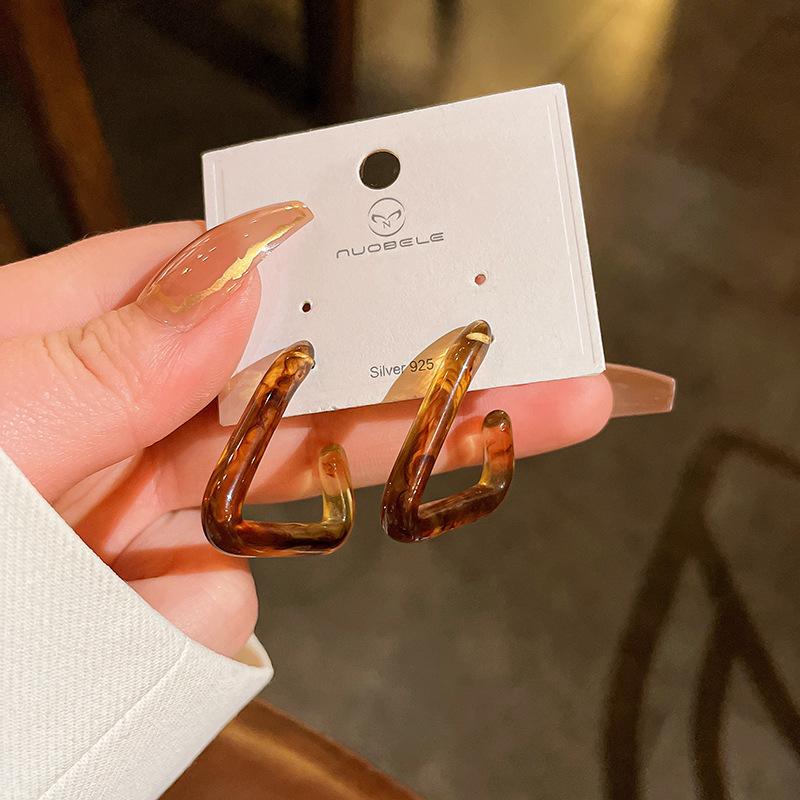 Maillard coffee color geometric earrings 2025 light luxury high-end temperament stud earrings niche retro style earrings