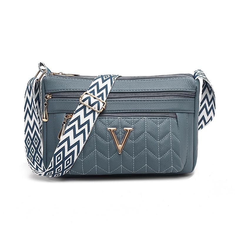 Multi-layer zipper shoulder bag women's large-capacity messenger bag, mother shopping bag, soft leather retro fashion tote bag