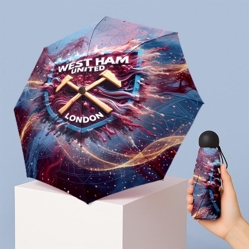 Ombrello Pieghevole Compatto West Ham United Modello Calcio Stampato Mini 5 Pieghe 8 Stecche Antivento Impermeabile Leggero Portatile