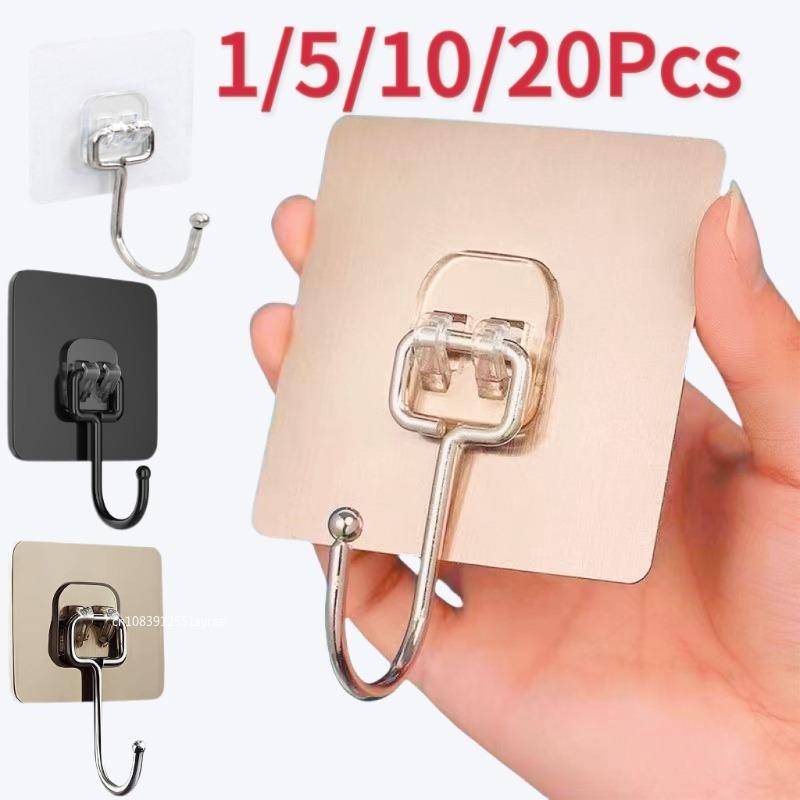 

1-20Pcs Strong Self Adhesive Hooks Punch-free Door Wall Hangers Hook for Kitchen Bathroom Home Towel Bags Storage Hanging Holder 7x7cm