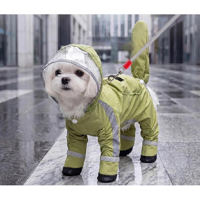 Dog Green Waterproof Clothes Summer Letter Printed Teddy Raincoat Small Dog Walking Rainy Days Clothing Four Legged Raincoat