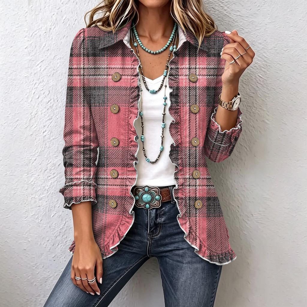 Women's Fashion Long Sleeve Ruffle Button-Down Cardigan Top Jacket for Casual Everyday Wear