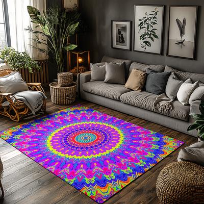 Vibrant Psychedelic Carpet Area Rug Bohemian Home Decor Living Room Floor Mat Modern Abstract Art Pattern Non-Slip Doormat Hippi