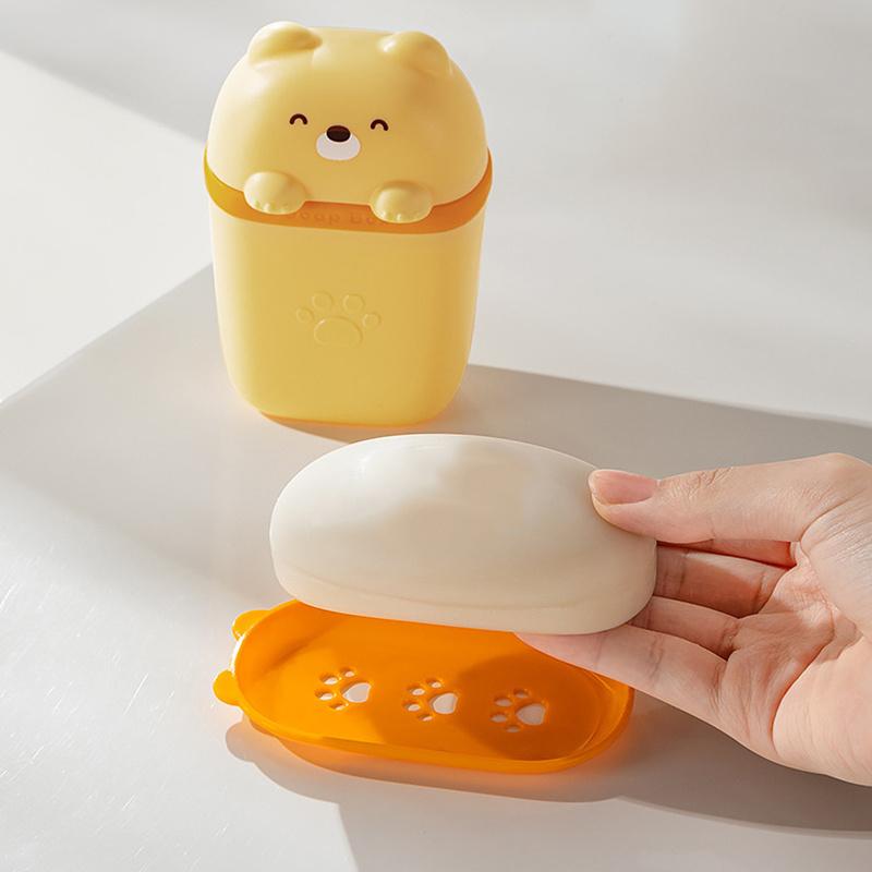 Portasapone portatile a forma di orso dei cartoni animati, scatola di immagazzinaggio sigillata, impermeabile, da viaggio, per la casa, il bagno, il campeggio, la scatola di immagazzinaggio portatile