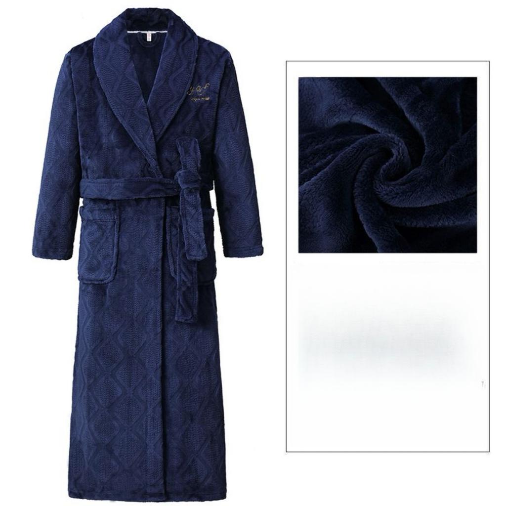 Men Casual Bathrobe Gown Autumn Winter Flannel Long Robe Couple Thicked Warm Sleepwear Plus Size Nightgown Women Loose Home Wear