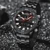 Fashion Golden Men Watch Multi-functional Quartz Wrist Watches Quartz Analog + LED Digital Movement Waterproof Steel Strap