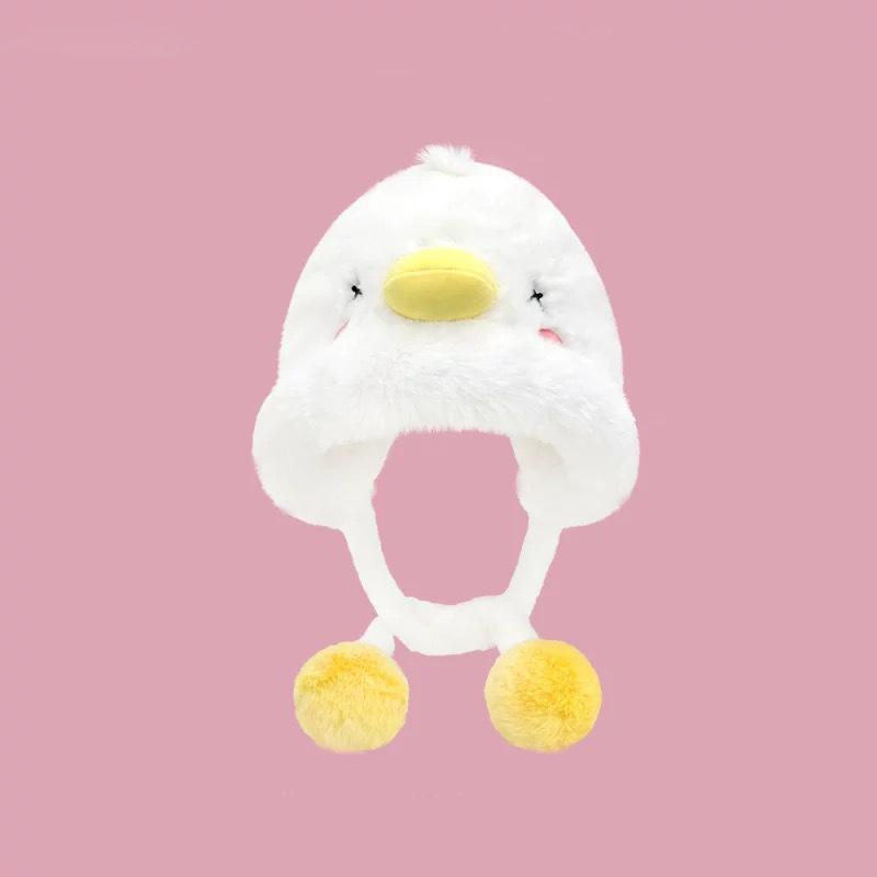 

Осенне-зимняя милая белая маленькая желтая утиная шапка головной убор бейсболка теплая плюшевая утолщенная защитная шапка для ушей велосипедная шапка прилив M（54-58cm）