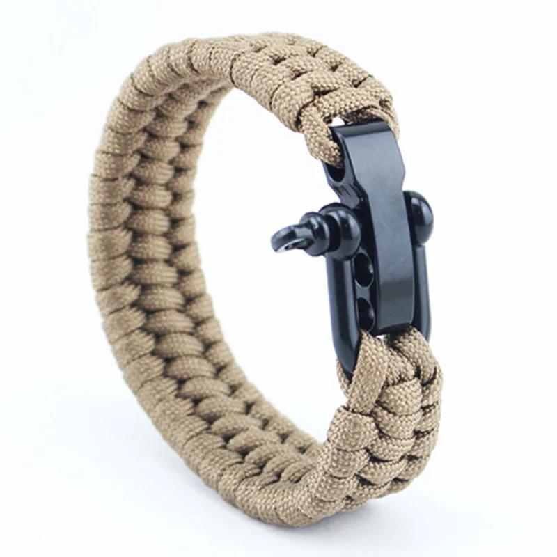 Survival Paracord Bracelet Men Three-Holes Adjustable U-Type Buckle 550 Parachute Rope Outdoor Camping Hiking Emergency