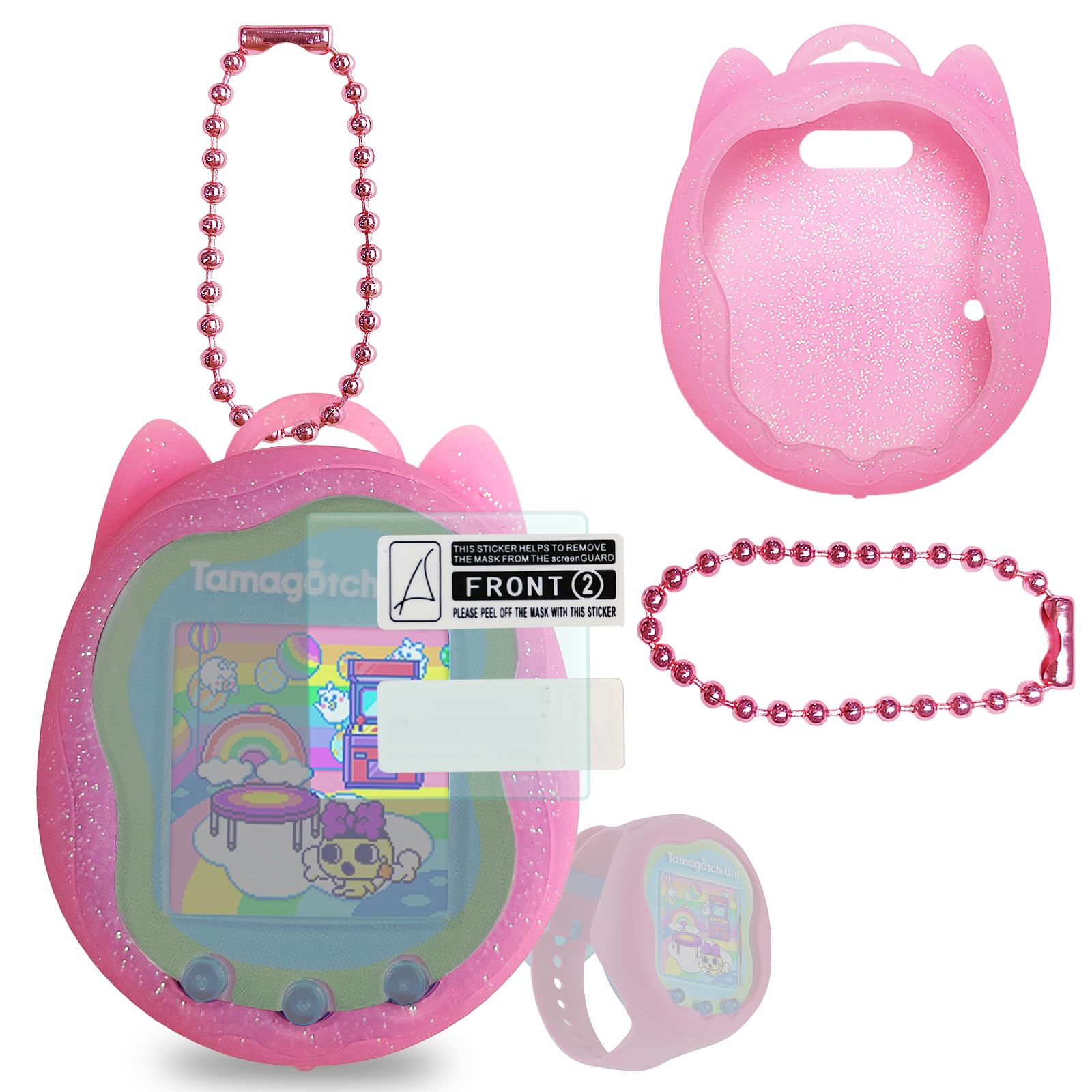 

BCWXION для Tamagotchi Uni силіконовий чохол для Tamagotchi Uni захисний ремінець для аксесуарів для домашніх тварин чохол і заміна екрана, (силіконова плівка) (рожевий) рожевий