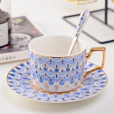 European Style Light Luxury Ceramic Mug with Dish Coffee Tea Water Cup Gold Edged Afternoon Tea Cup Set Household Drinkware