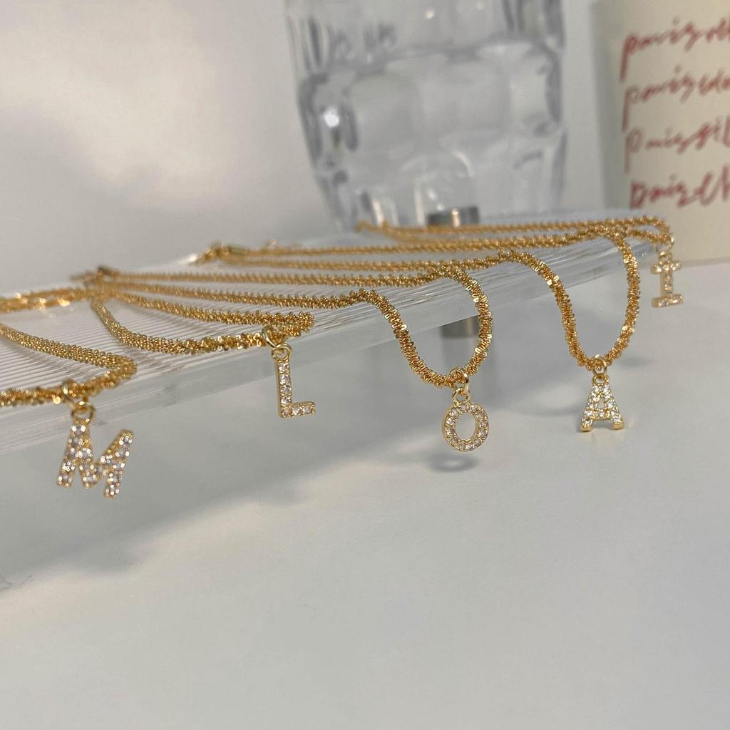 European and American Wind Titanium Steel Sparkling Necklace Women Inlaid with Zirconium 26 English Letters Pendant Collarbone Chain Girls High Sense