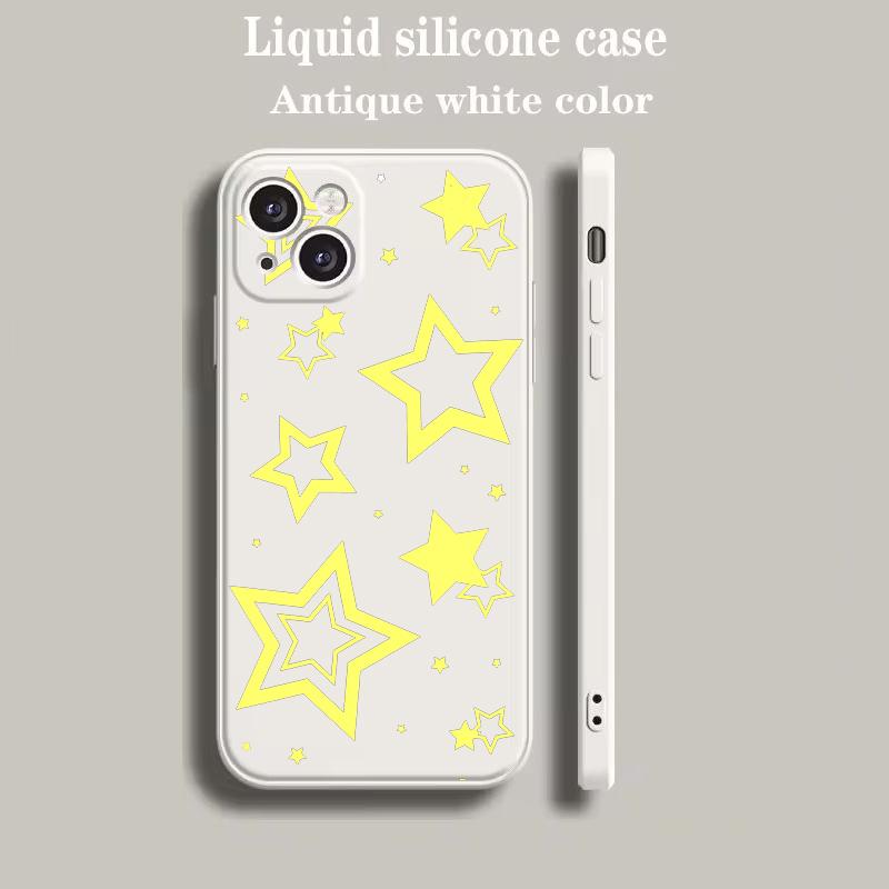 Luxury Color Phone Case For iPhone 18 15 14 13 12 mini 11 Pro Max XS X XR SE 7 8 Plus soft Silicone Beige Cover Style Stars Pattern