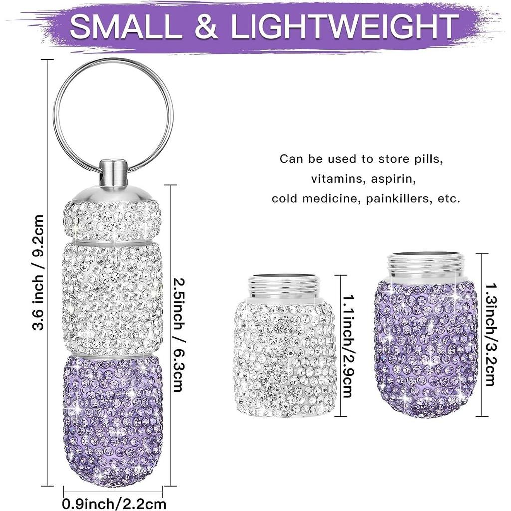 Bling Pill Container Portable Pill Bottle Case Waterproof Travel Medicine Box Crystal Mini Pill Holder Storage With Keychain