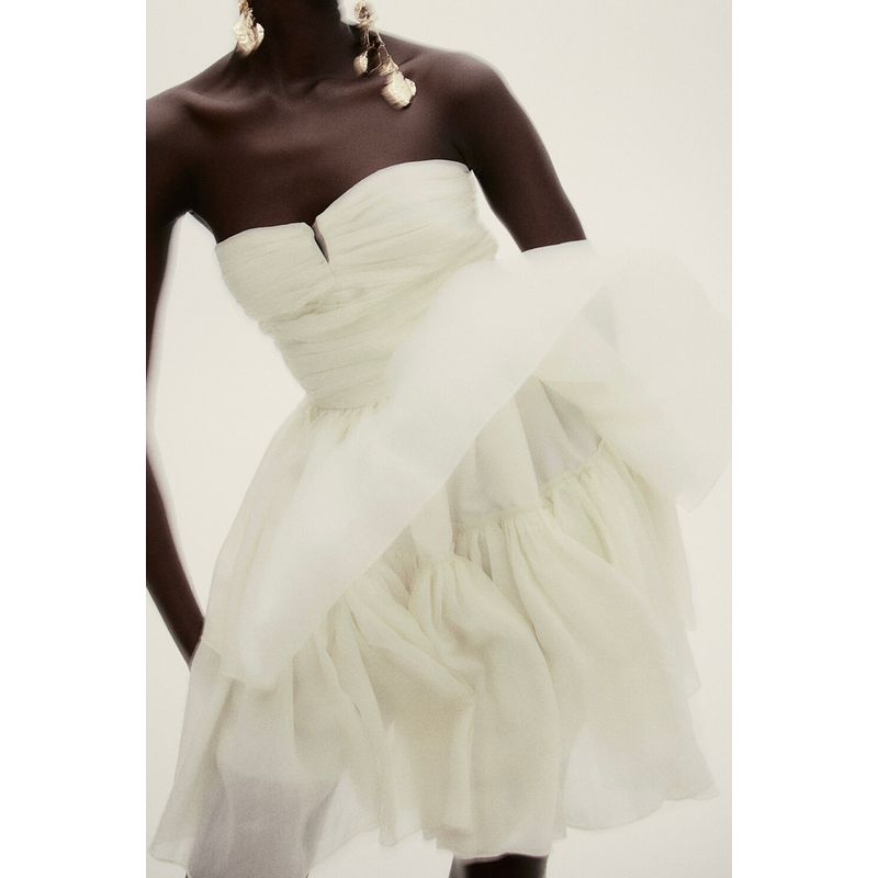 

Foreign Trade H s Sexy Gyaru Fashion Short Wrap-around Pleat Waist Hugging Slimming Lyocell Small Dress Women Beige XS