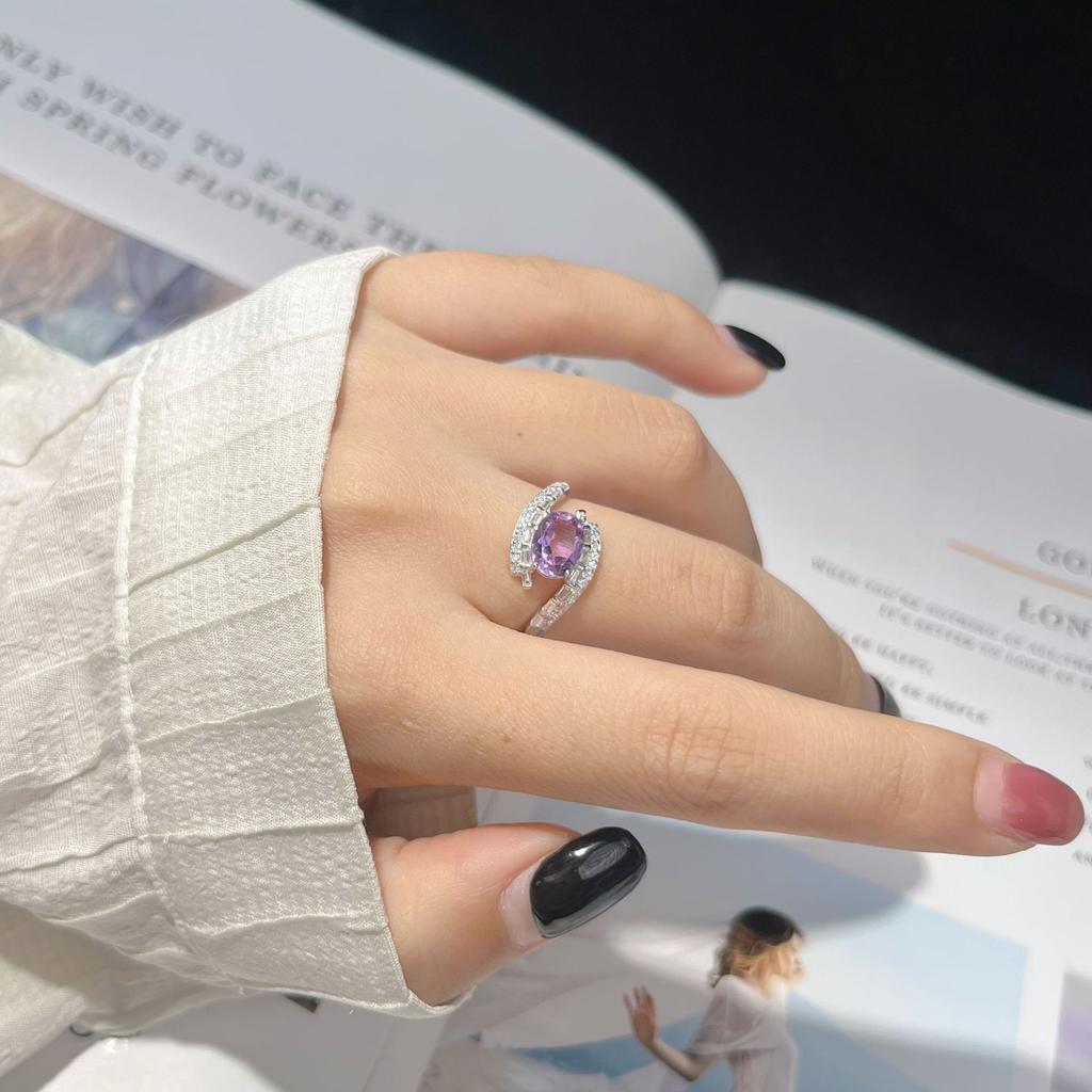 S925 Sterling Silver Natural Colored Treasure Ring, High-End Niche Light Luxury Index Finger Ring, Women'S Jewelry That Cannot Lose Color
