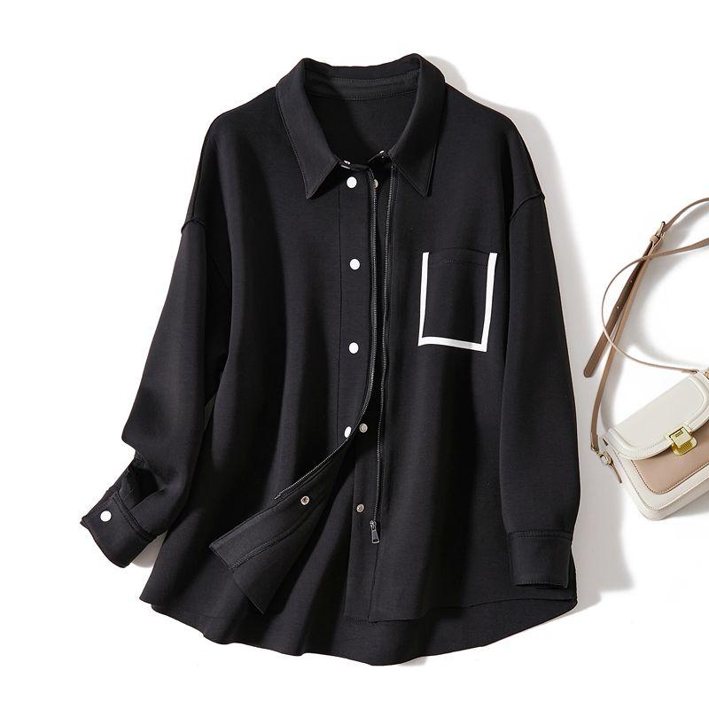 

Export Orders Exported to Japan ~ Neutral Cool Women Black and White Color Air Cotton Raglan Sleeve Snap Fasteners Loose Outerwear Spring and Autumn Black 4XL