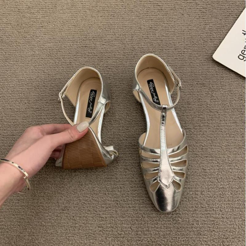 Low Sandals Woman Leather Low-heeled PU Hoof Heels Rome Rubber Fabric Slides Low Sandals Woman Leather Low-heeled Fabric Rome PU