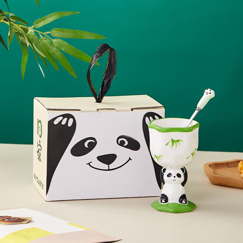 Niedlicher Panda Bambus Keramik Cartoon Stil Kelch Handbemaltes Wasserglas Kreative Keramiktasse Weinglas Hochwertiges Geschenk