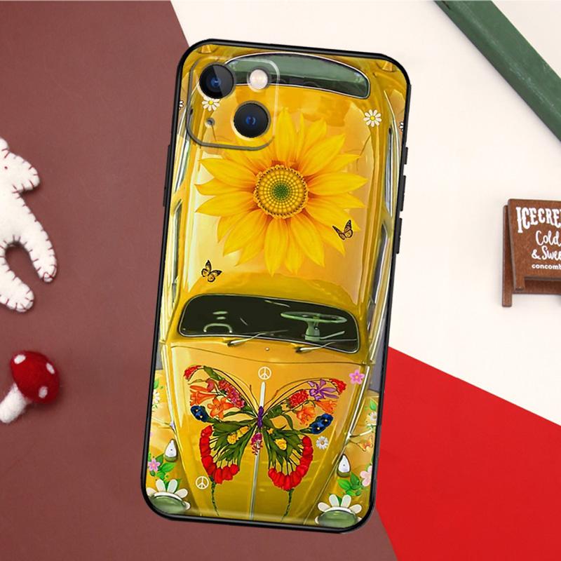 Hippie Peace Bus und Sonnenblumen Handyhülle Für iPhone 16 15 14 13 12 11 Pro XS Max Mini XR X 7 8 Plus Rückabdeckung