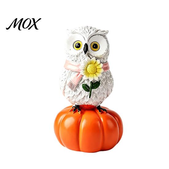 Small Pumpkin Statue Gift Fall Owl Figurine, Resin On with Tabletop Ornaments Sunflower for Autumn Thanksgiving Indoor Tabletop, Mantel, Fireplace,