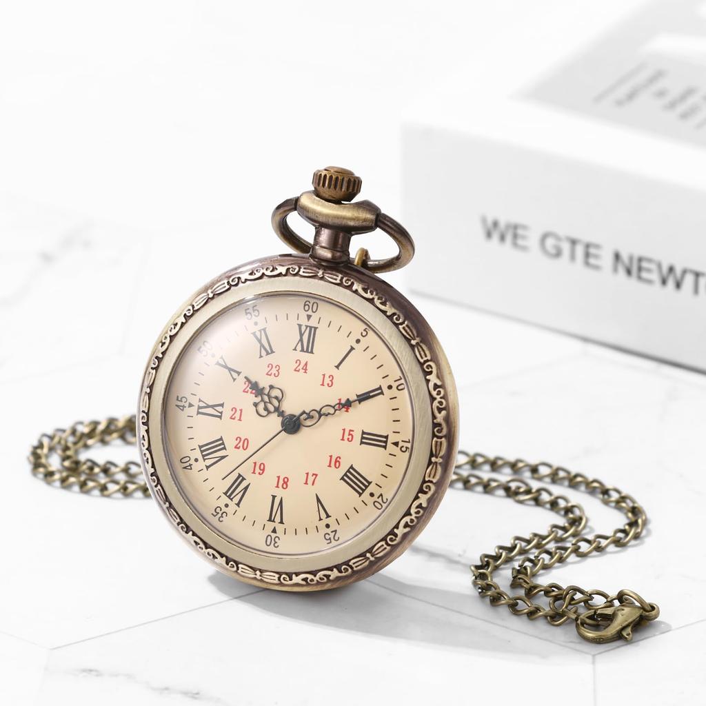 Antique Roman Pocket Watch with Analog Display and Waterproof Pocket Watch Pendant Necklace with Chain Perfect Gift for and Day Design - Birthdays,