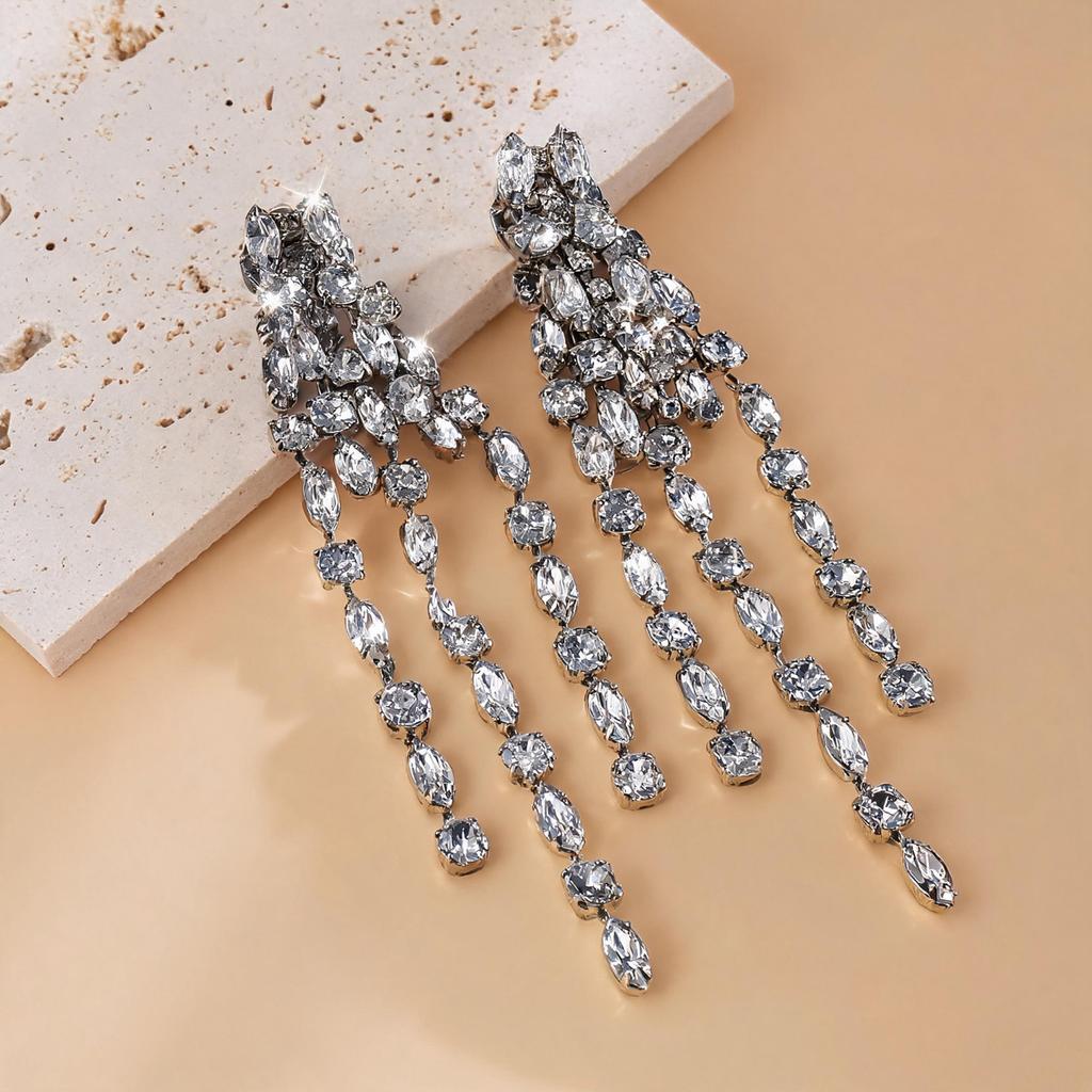 European and American Silver Needle Diamond-encrusted Round Fringed Stud Earrings French Light Luxury Earrings Niche Design Earrings