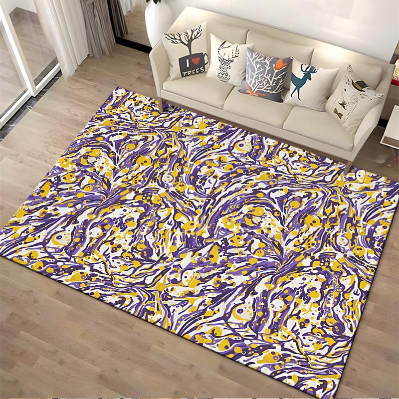 Abstract Colorful Artistic Carpet with Yellow, Purple, and White Patterns Suitable for Use As an Anti-slip for Living Room Bedroom Sofas