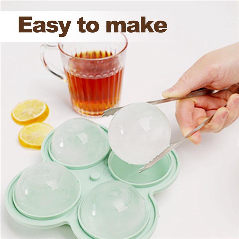 AT19-Ice Ball Silicone Mold 4-Cavity Round Ice Cube Tray Including Lid For Cocktails, Whiskey& More Perfect