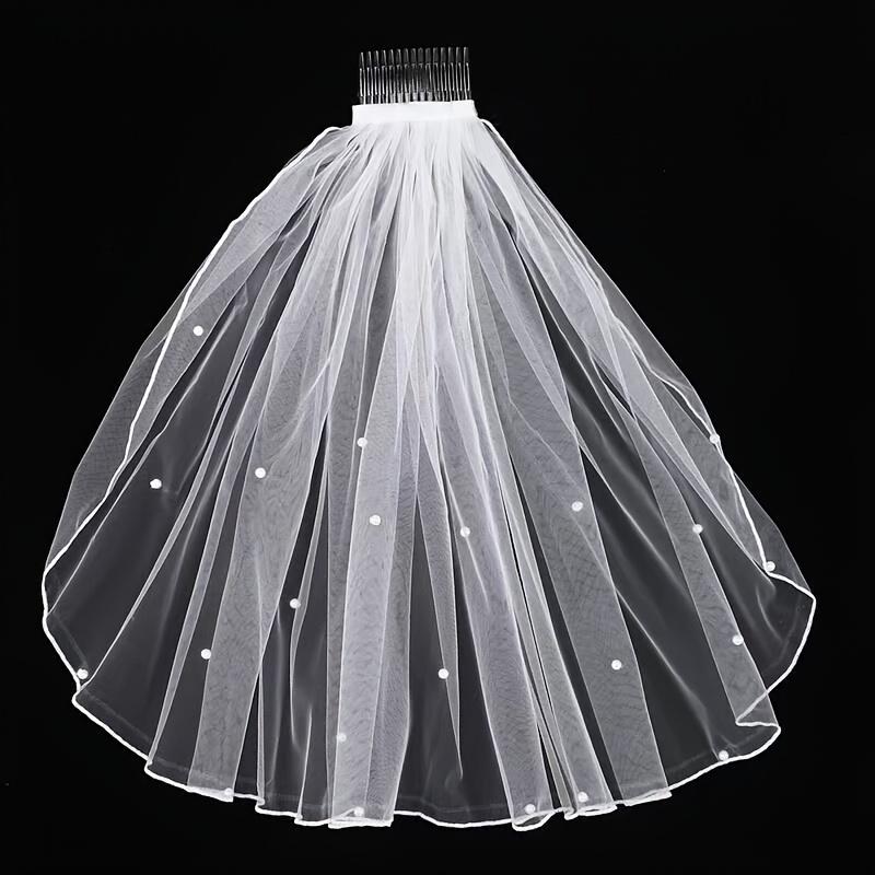 

1pc Elegant Bridal Veil] 1pc Elegant White Bridal Veil with Comb Nylon Mesh Material, Wedding Accessory, Photo Prop, Perfect for Weddings 47cm белый