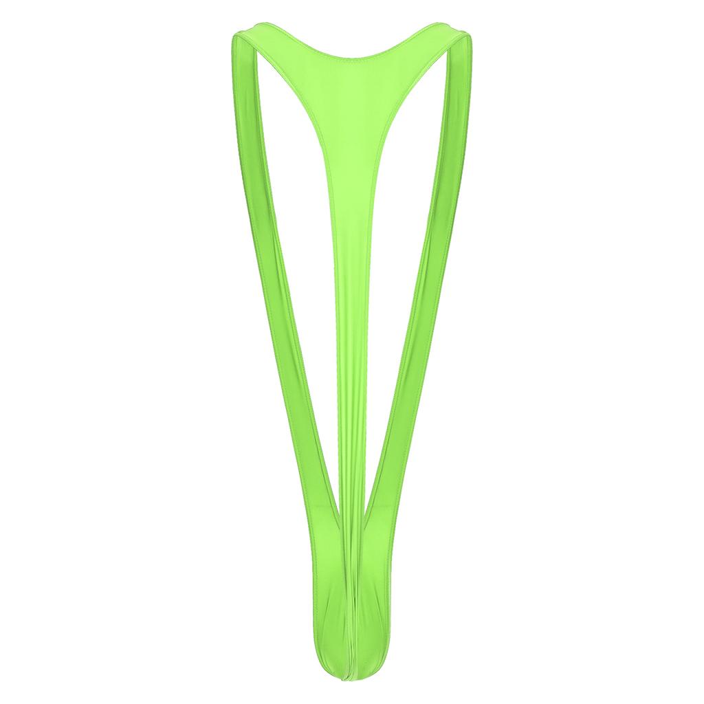 Mens Glossy Mankini Swimsuit V-Shaped Suspender Thong Bulge Pouch Design Stretchy Swimwear for Beach Pool Parties
