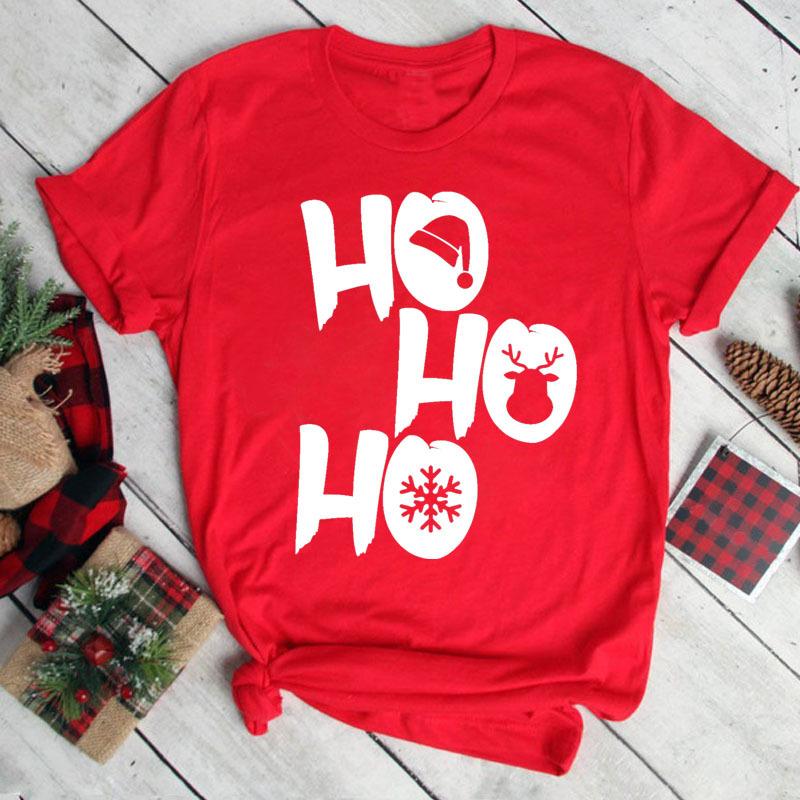 Women's Christmas Collection Printed Plus Size Trendy Letter Pure Cotton Short Sleeved T-Shirts Women’s