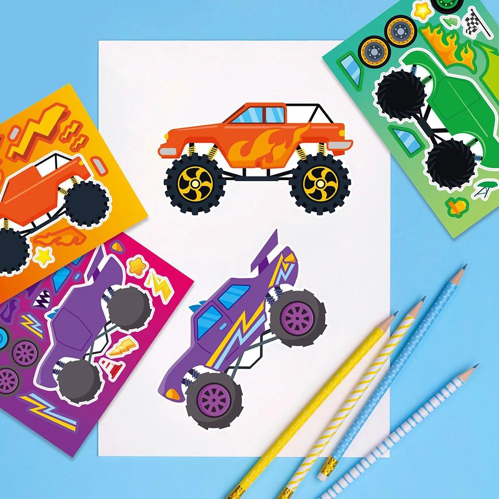 8/16Sheets DIY Engineering Monster Truck Kids Puzzle Stickers Toys Funny Assemble Jigsaw Children Educational Toys Party Games